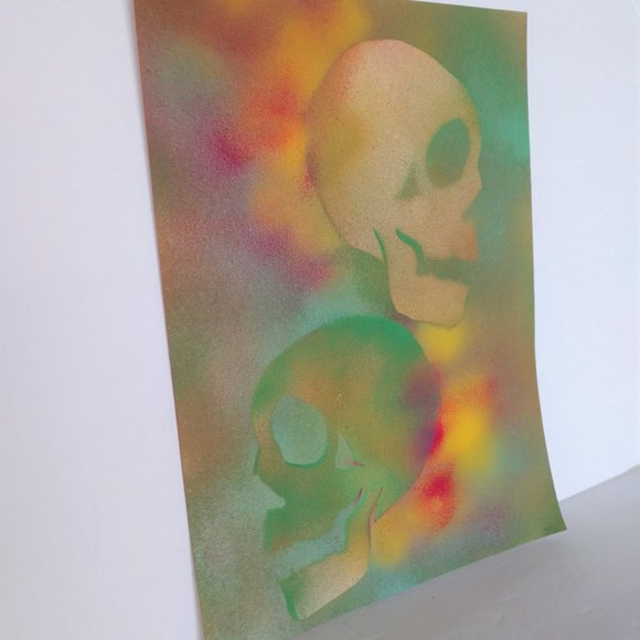 Hand Crafted Rainbow Colors Skull Painting Abstract Art 15x11 - Picture 14 of 14